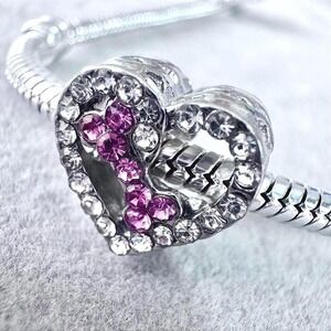 Heart Shaped Pink Puppy Bone Charm Dog Jewelry fits PANDORA